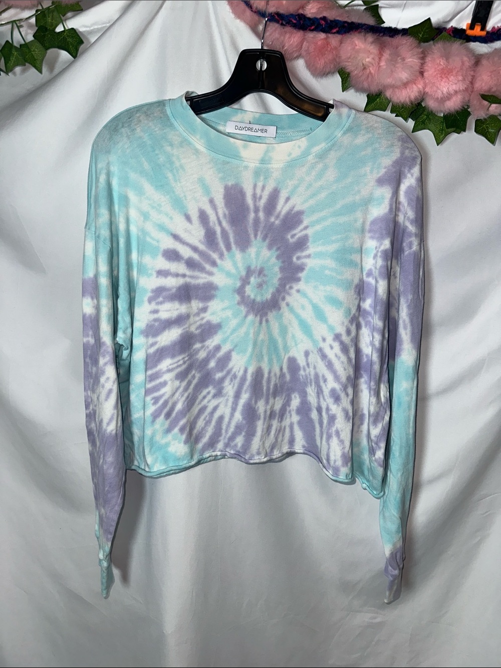 Daydreamer Pastel turquoise & Lavender Spiral Tie-Dye Long Sleeve Top